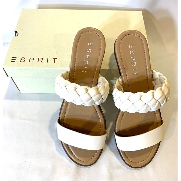 Esprit Shoes - Esprit Sandals Womens 7.5 Ivory Cream Slide Low Wedge Cork Braided Strap Dale
